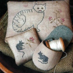 Cat and Mouse Pinkeeps and Slipper Cross Stitch Chart by Stacy Nash Primitives