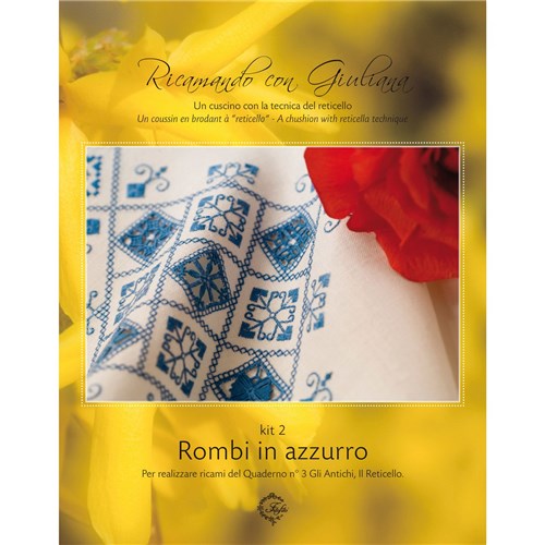 Reticello Cushion in Blue (Rombi in Azzurro) by Giuliana Buonpadre