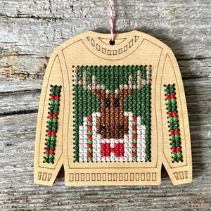 Moose Ugly Sweater Cross Stitch Kit by Canadian Stitchery