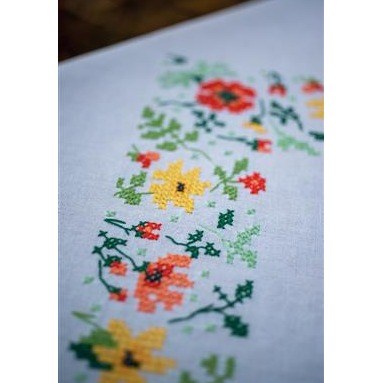 Fresh Flowers Stamped Cross Stitch Table Cloth by Vervaco - PN0169697
