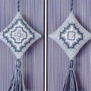 Blue Bargello Fob Chart by The Sweetheart Tree (with embellishments)