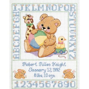 Bear Birth Sampler Stamped Cross Stitch Kit by Janlynn