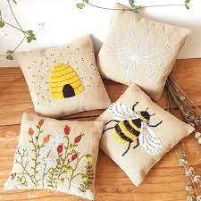 Linen Lavender Bags Embroidery Kit Bees Craft Kit by Corinne Lapierre